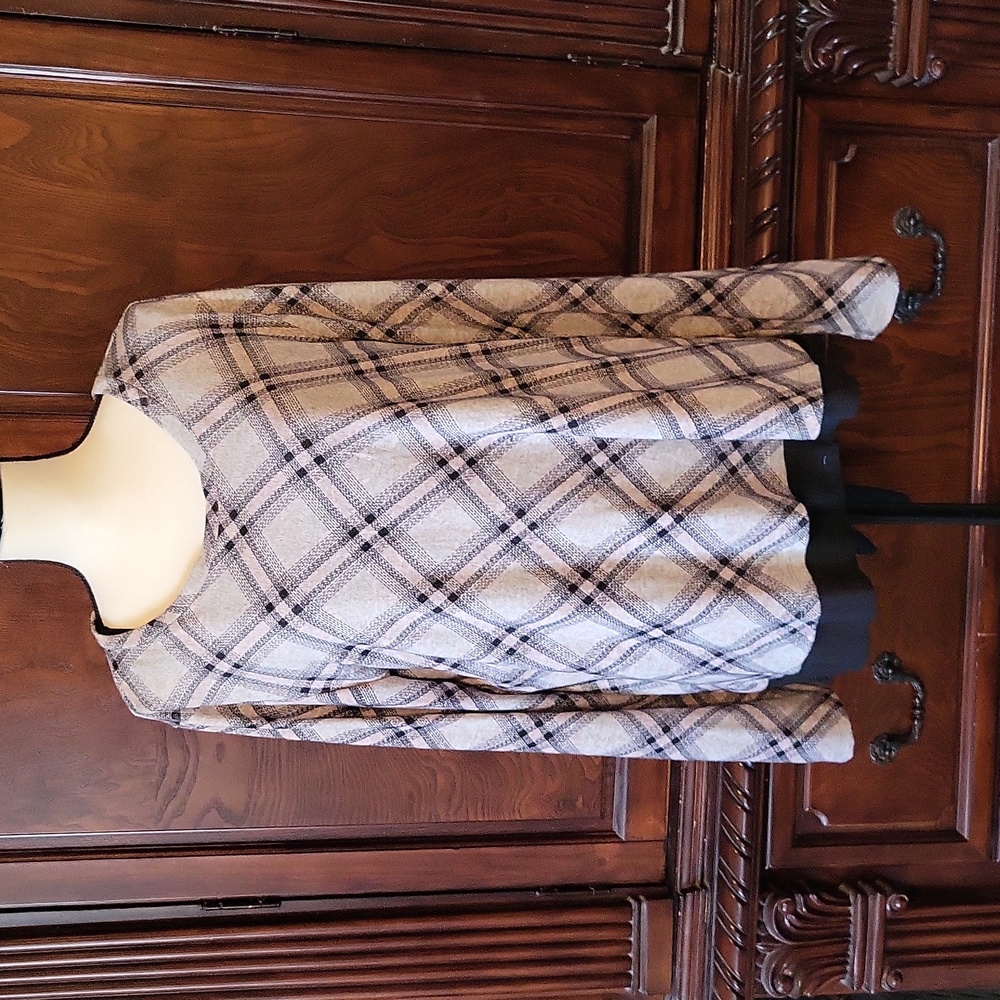 Bobeau layered-look plaid sweater with tie back